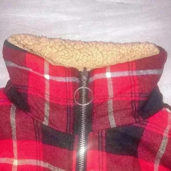 LOVE + JOY tartan red plaid sherpa zip up Jacket size Small Exc Con - Picture 7 of 8